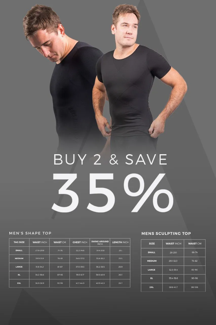 2 Pack - Men's Shapewear Tops (Shaping Top & Sculpting Top) 35% Off