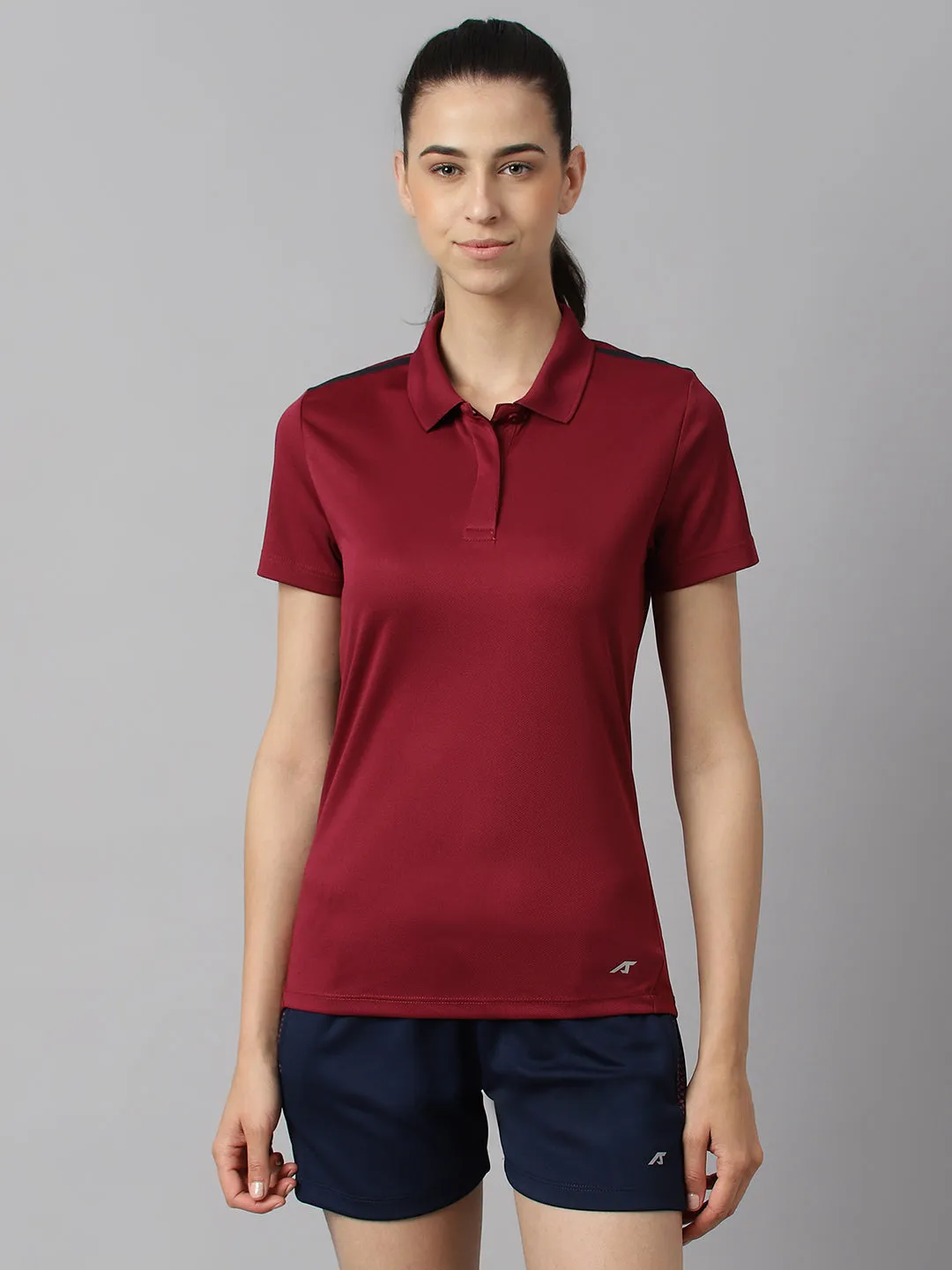 Alcis Women Red Plum Anti-Static Soft-Touch Slim-Fit Training Polo Wonder T-Shirt