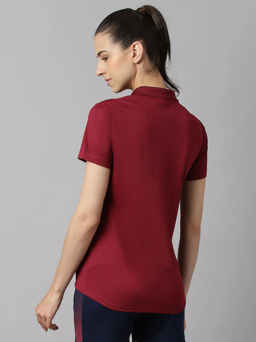 Alcis Women Red Plum Anti-Static Soft-Touch Slim-Fit Training Polo Wonder T-Shirt