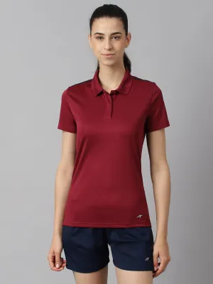 Alcis Women Red Plum Anti-Static Soft-Touch Slim-Fit Training Polo Wonder T-Shirt