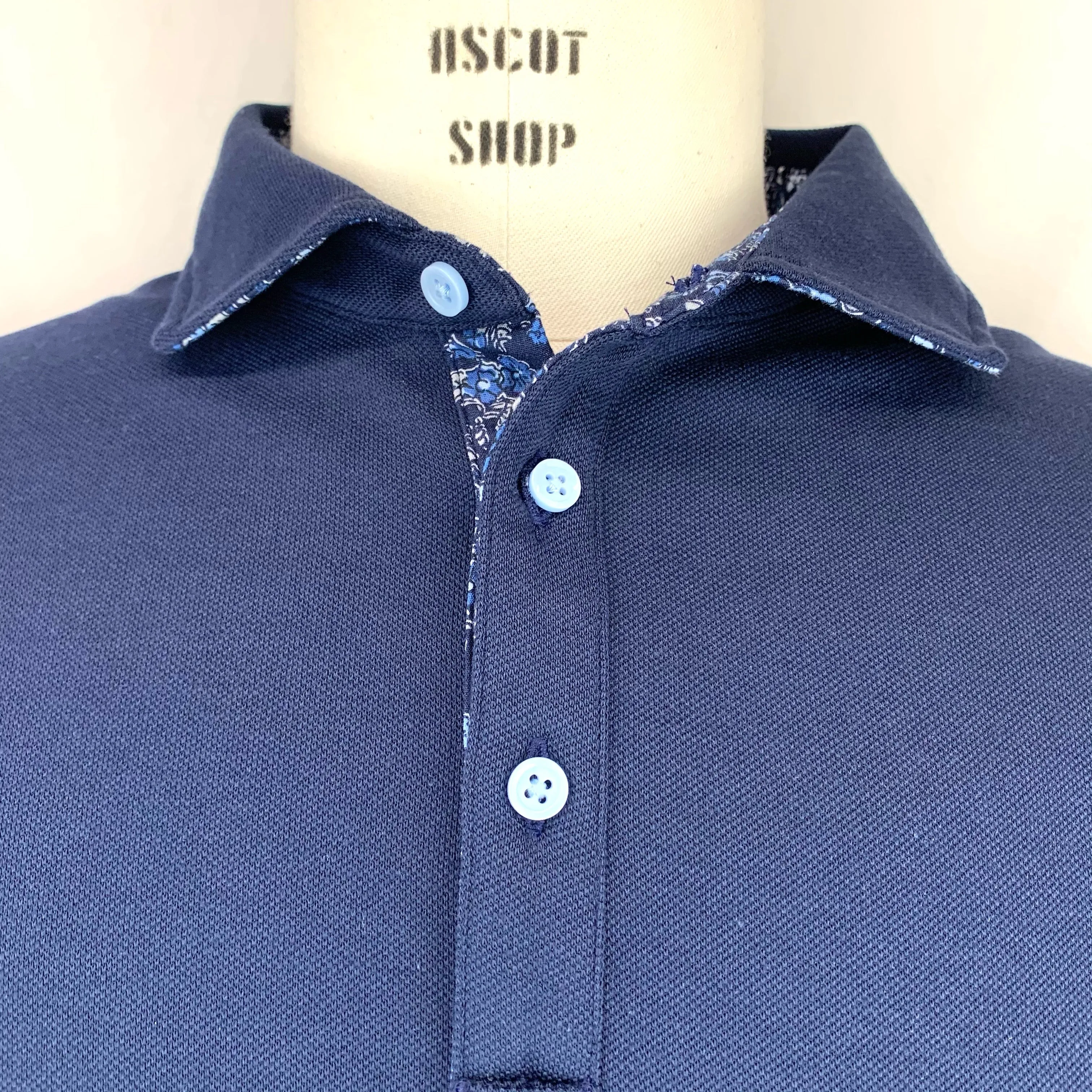 Ascot Shop Polo - Navy with Floral Trim