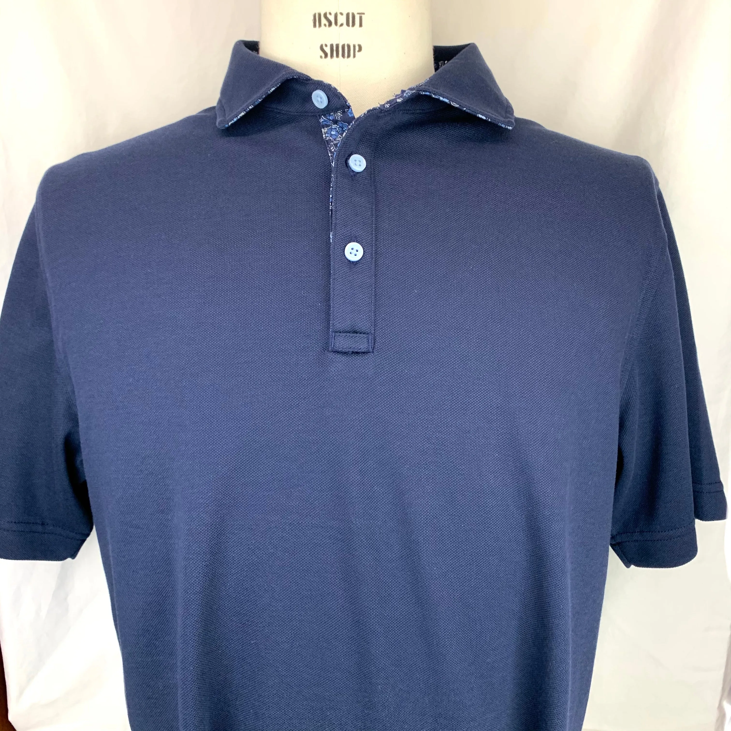 Ascot Shop Polo - Navy with Floral Trim