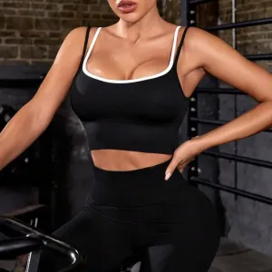 Axis Contrast Trim Double Strap Ribbed Sports Bra