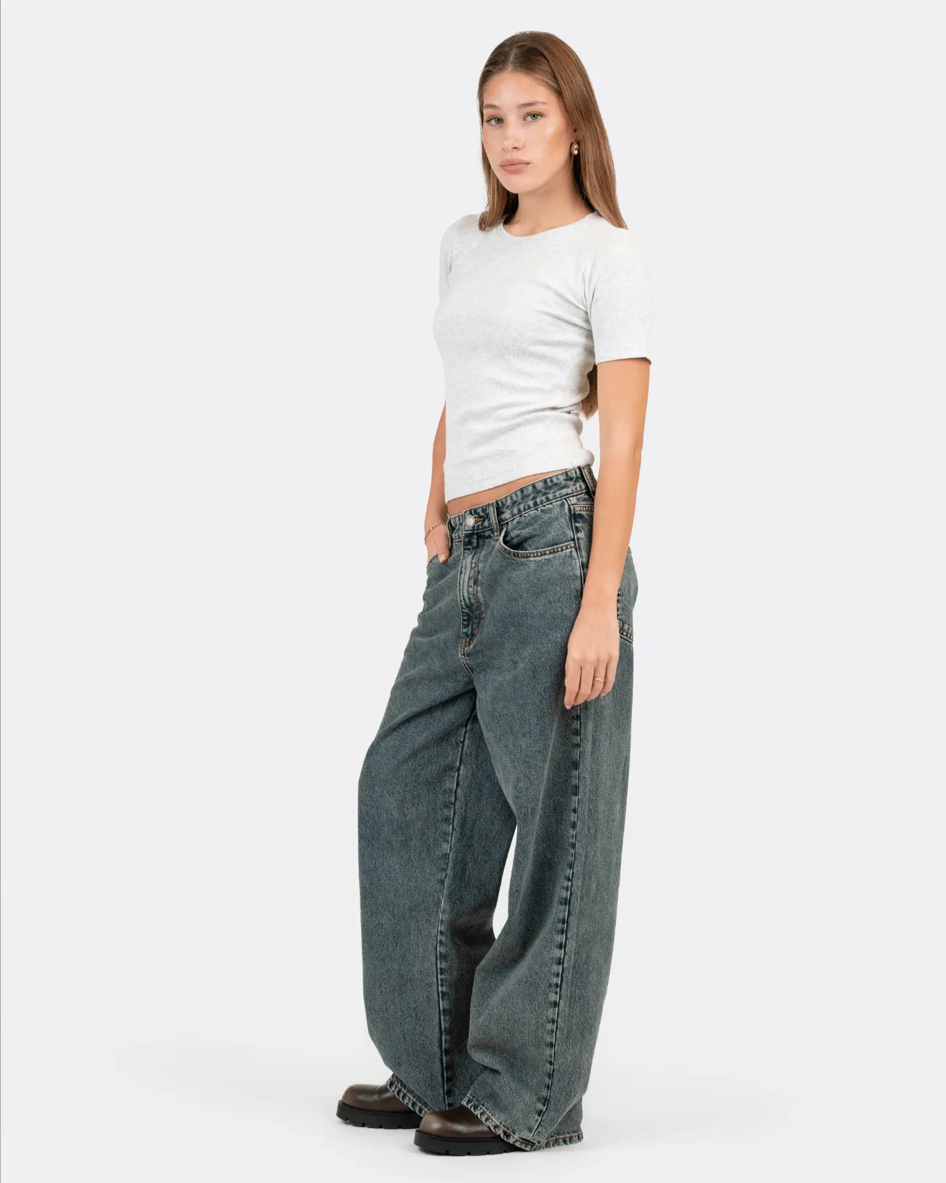 Baggy Denim Jeans Mid Blue Vintage Wash