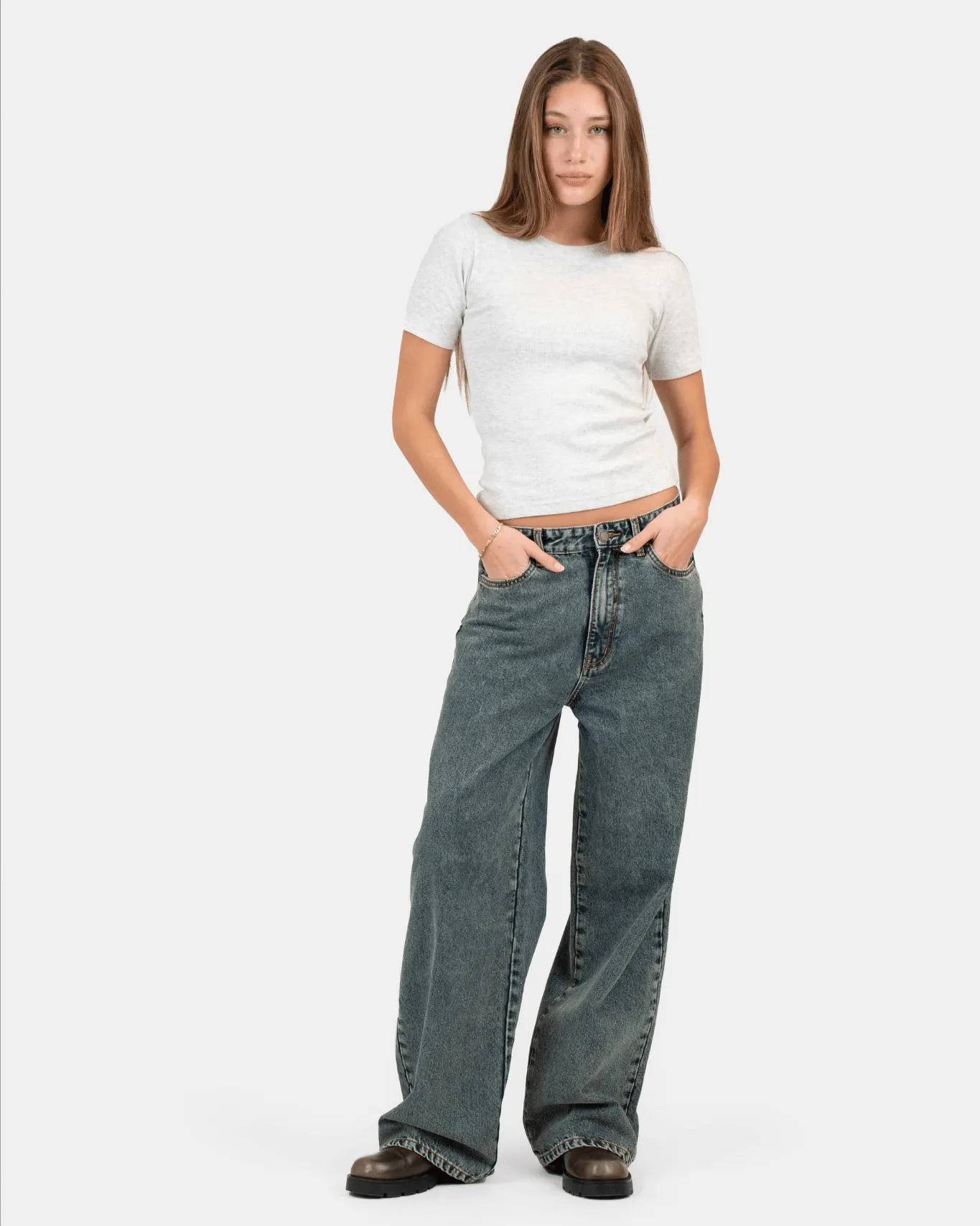 Baggy Denim Jeans Mid Blue Vintage Wash