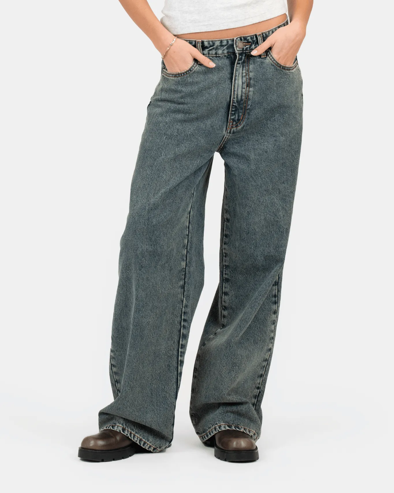 Baggy Denim Jeans Mid Blue Vintage Wash