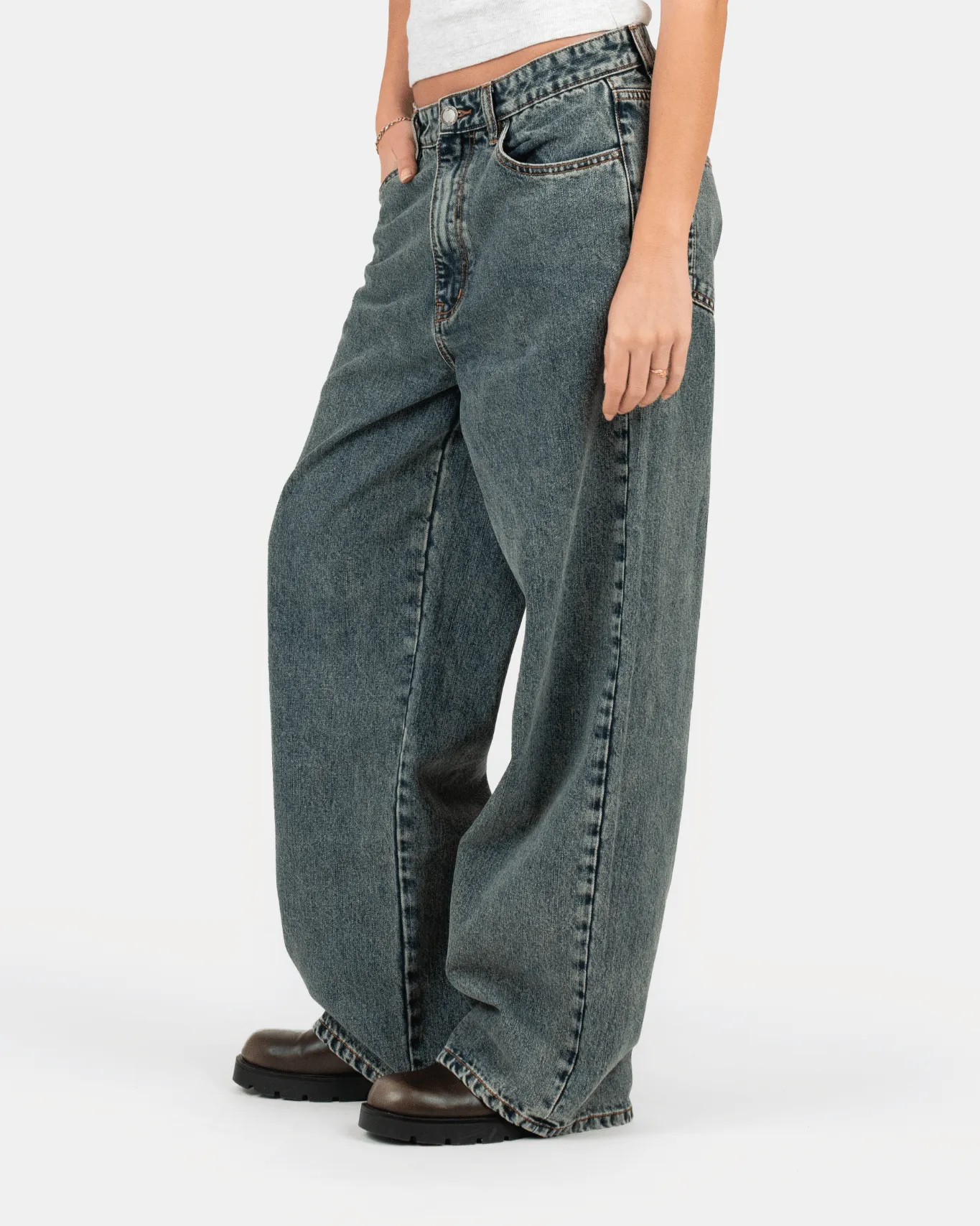 Baggy Denim Jeans Mid Blue Vintage Wash