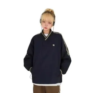 Black V-Neck Oversized Sweatshirt