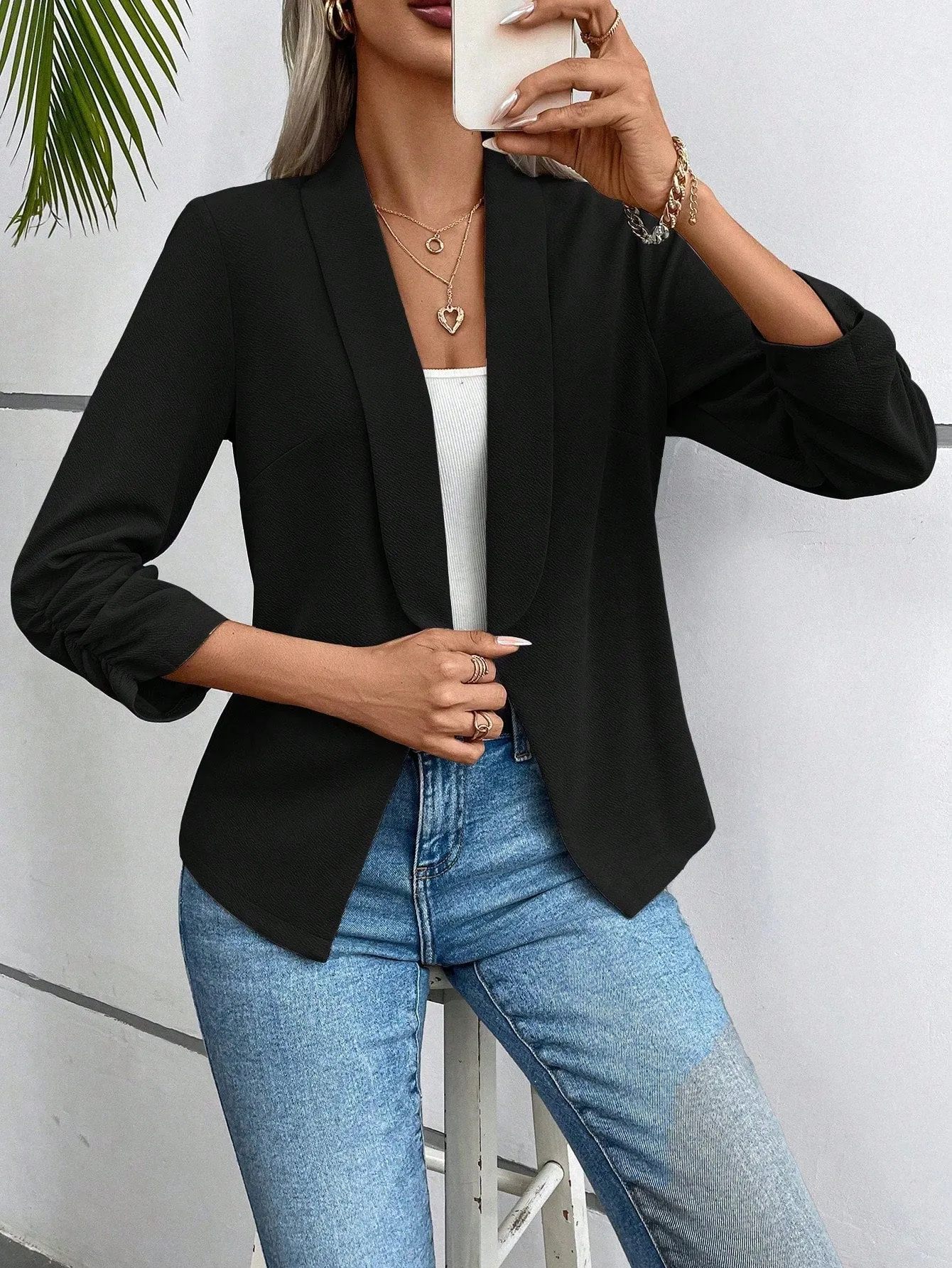Blazer Esmoquin de Mujer con Manga Fruncida  CR