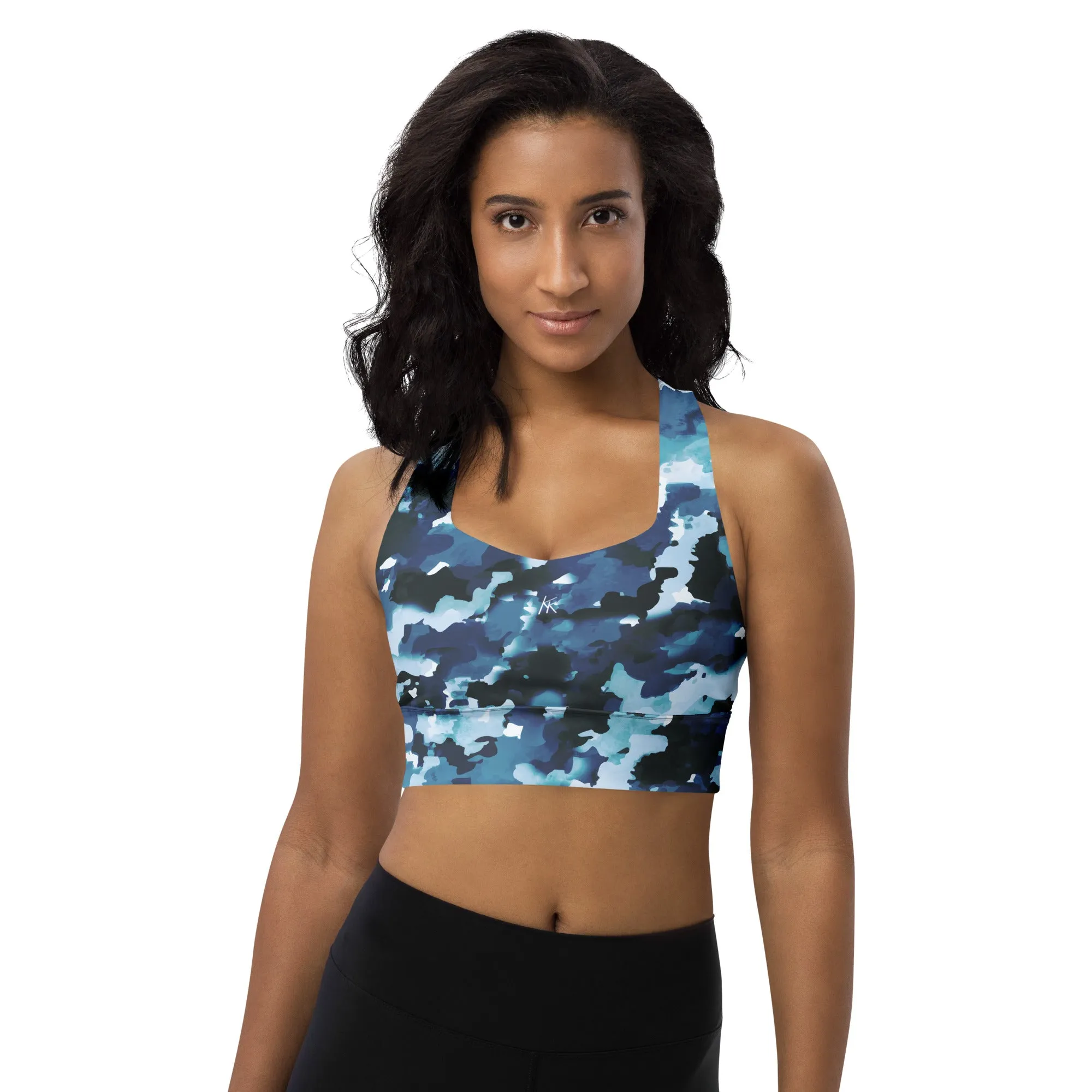 Blue Camo Longline Sports Bra