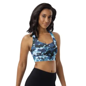Blue Camo Longline Sports Bra