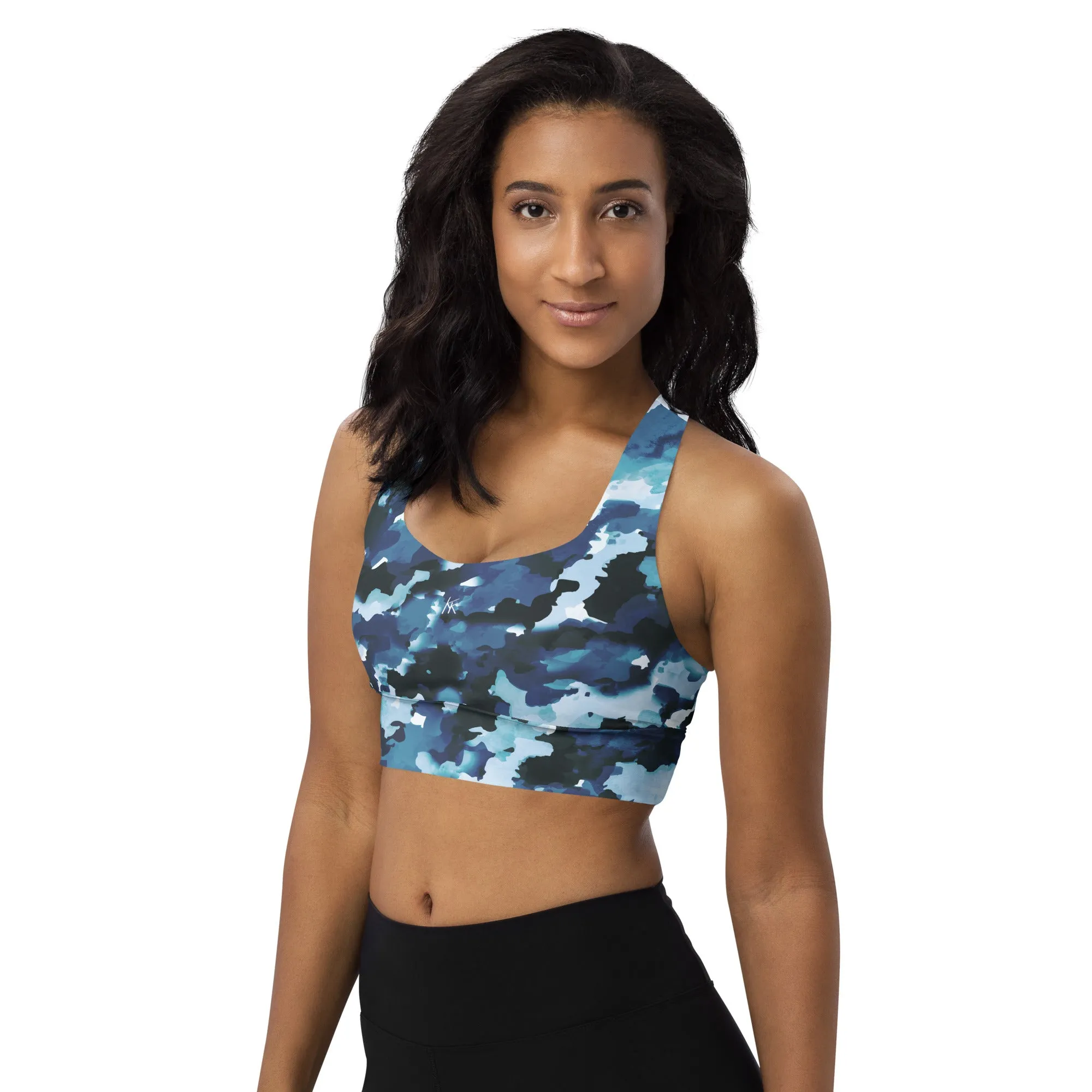 Blue Camo Longline Sports Bra
