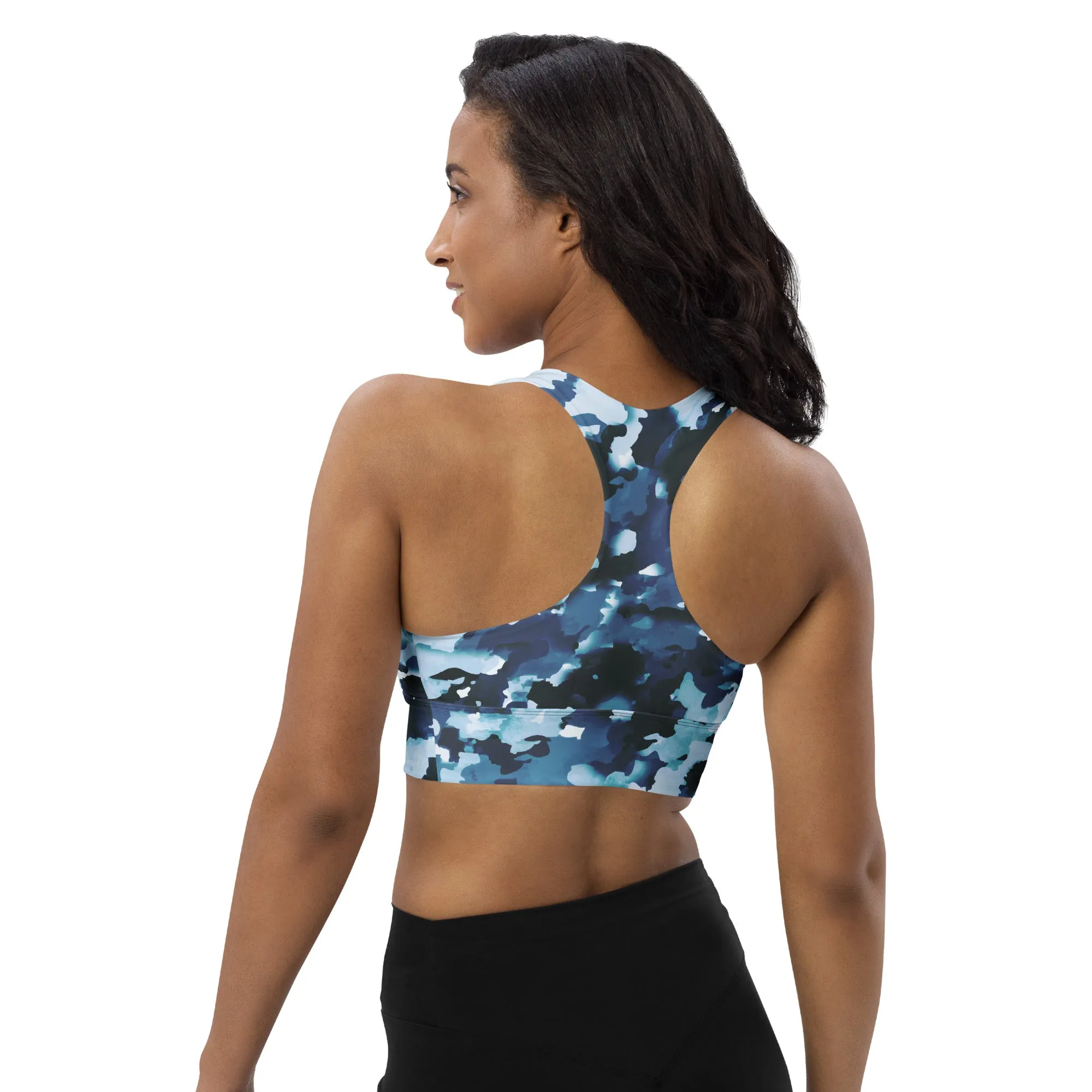 Blue Camo Longline Sports Bra