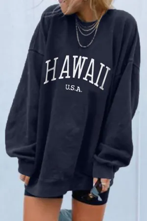 Blue HAWAII USA Drop Shoulder Oversized Sweatshirt