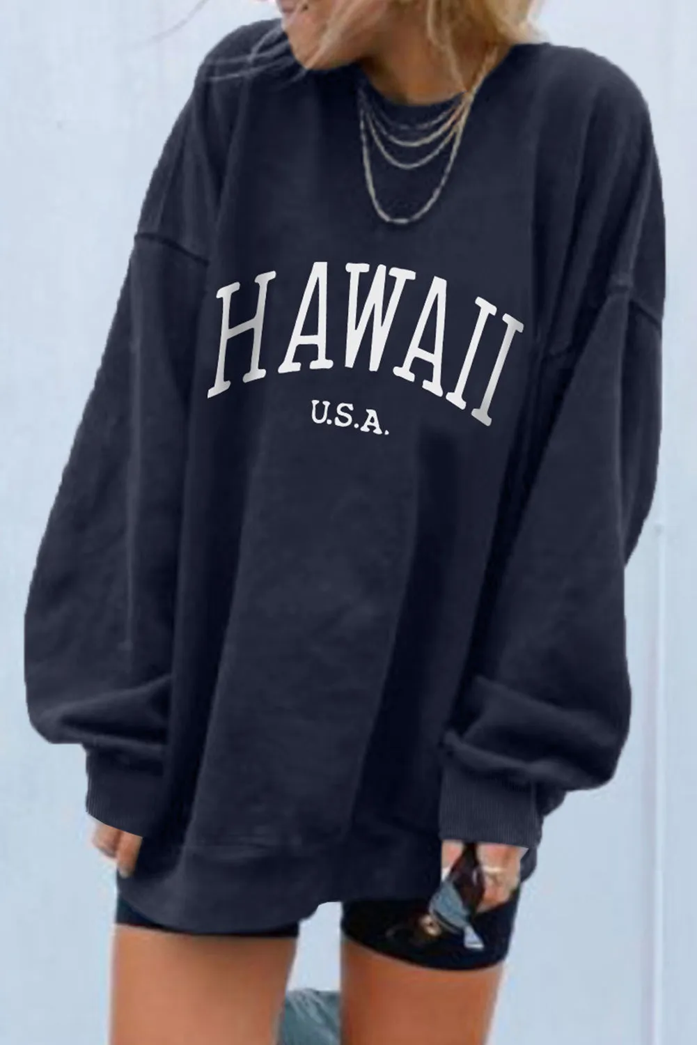 Blue HAWAII USA Drop Shoulder Oversized Sweatshirt
