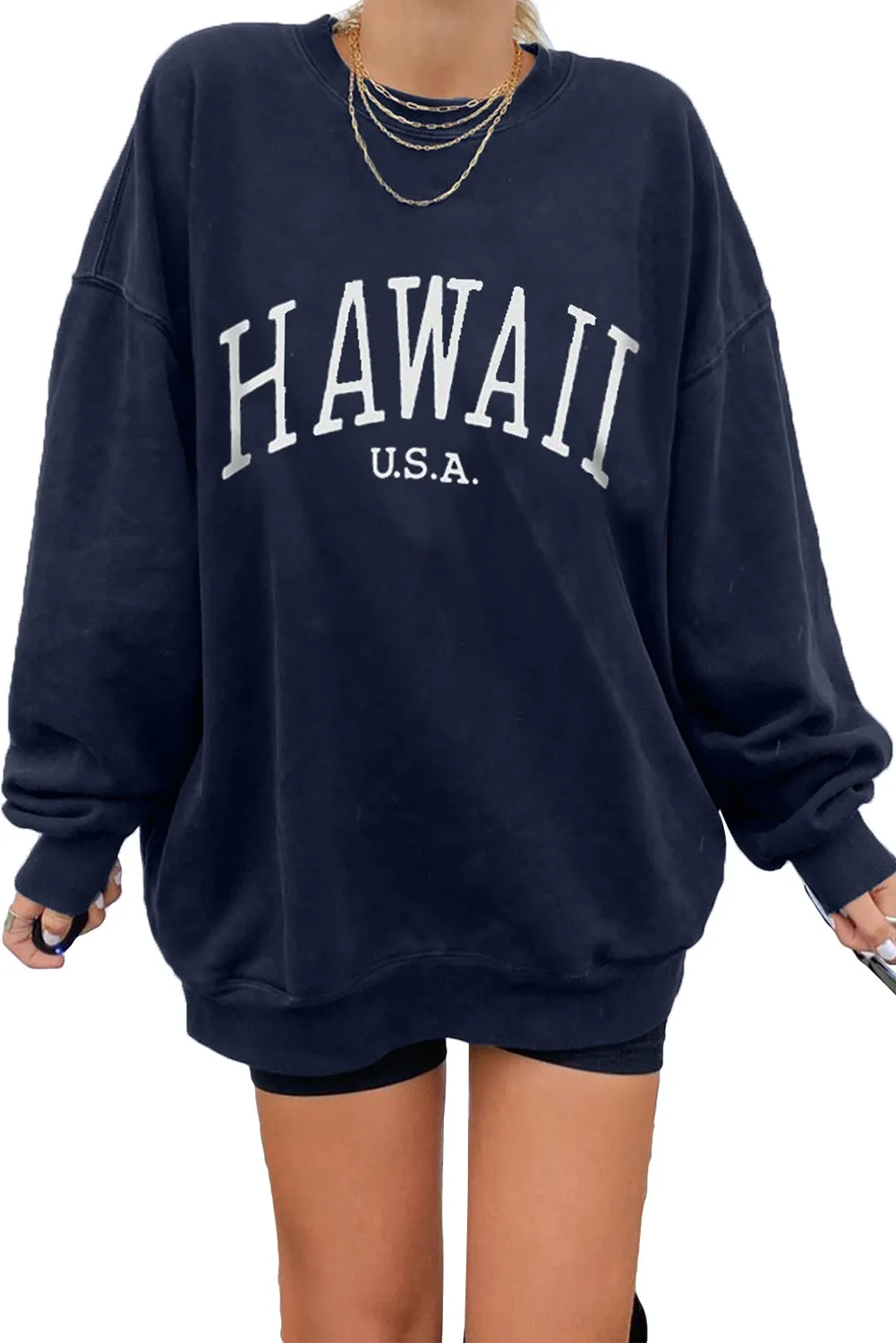 Blue HAWAII USA Drop Shoulder Oversized Sweatshirt