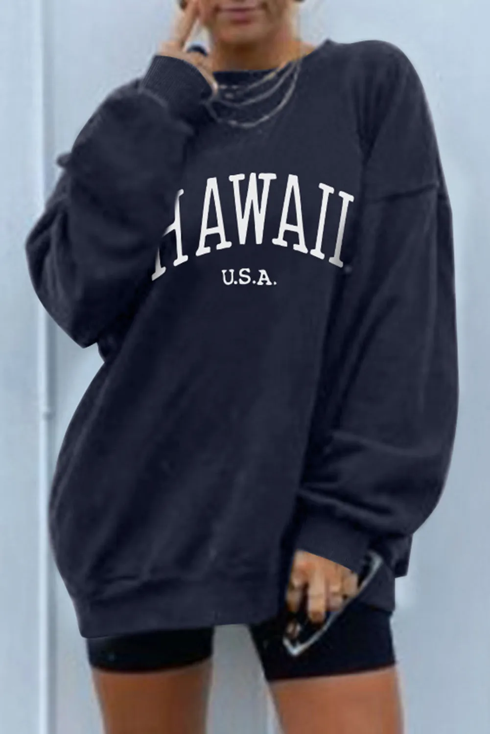 Blue HAWAII USA Drop Shoulder Oversized Sweatshirt