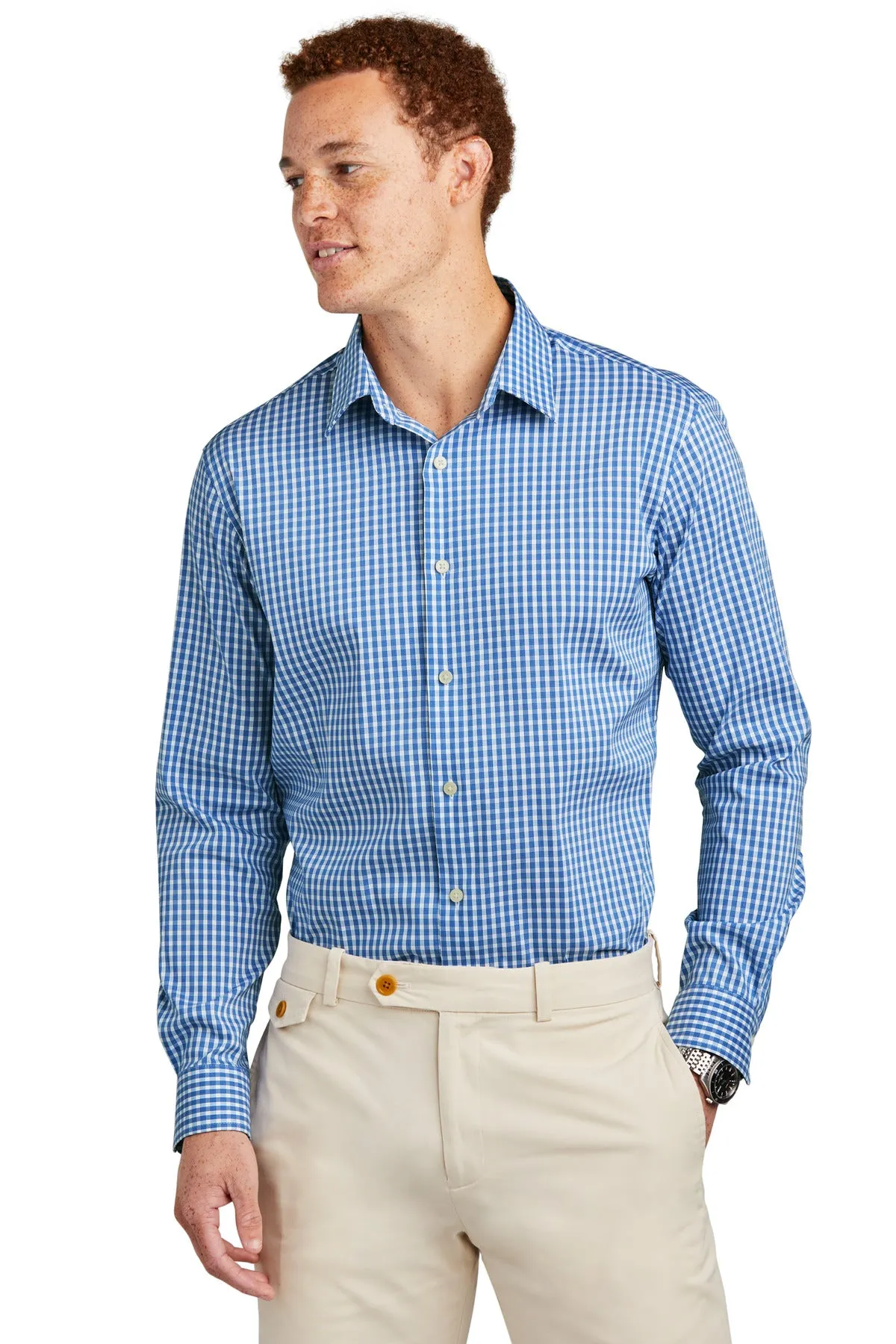 Brooks Brothers Tech Stretch Patterned Shirt BB18006 Charter Blue Check