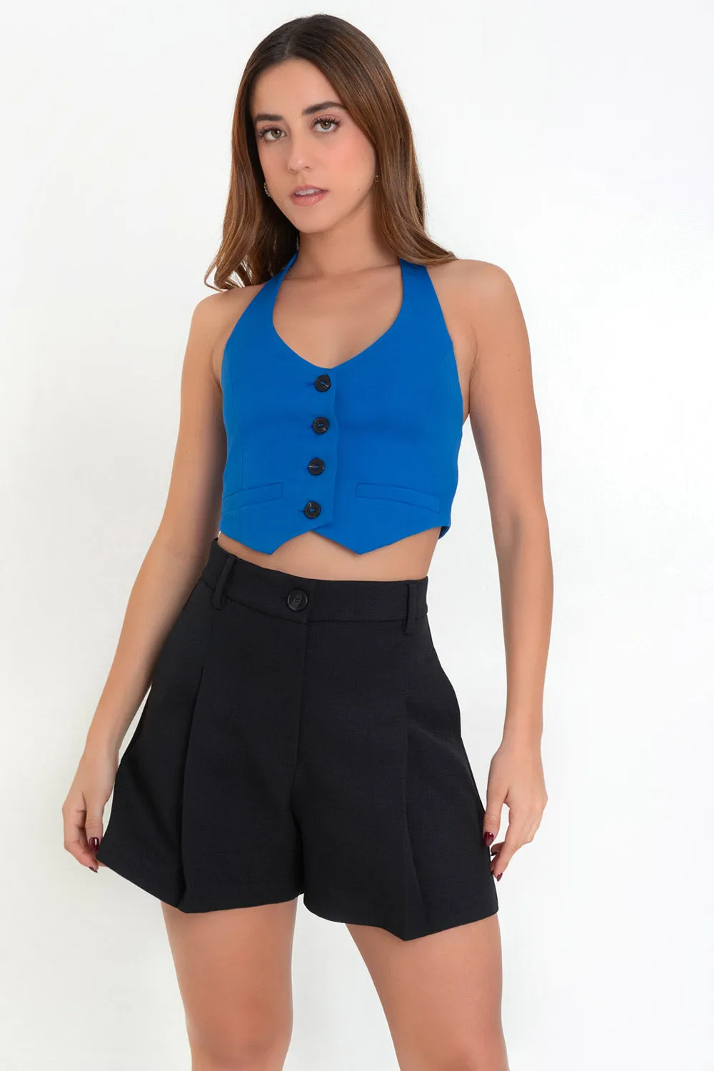 Chaleco corto cuello halter con escote espalda