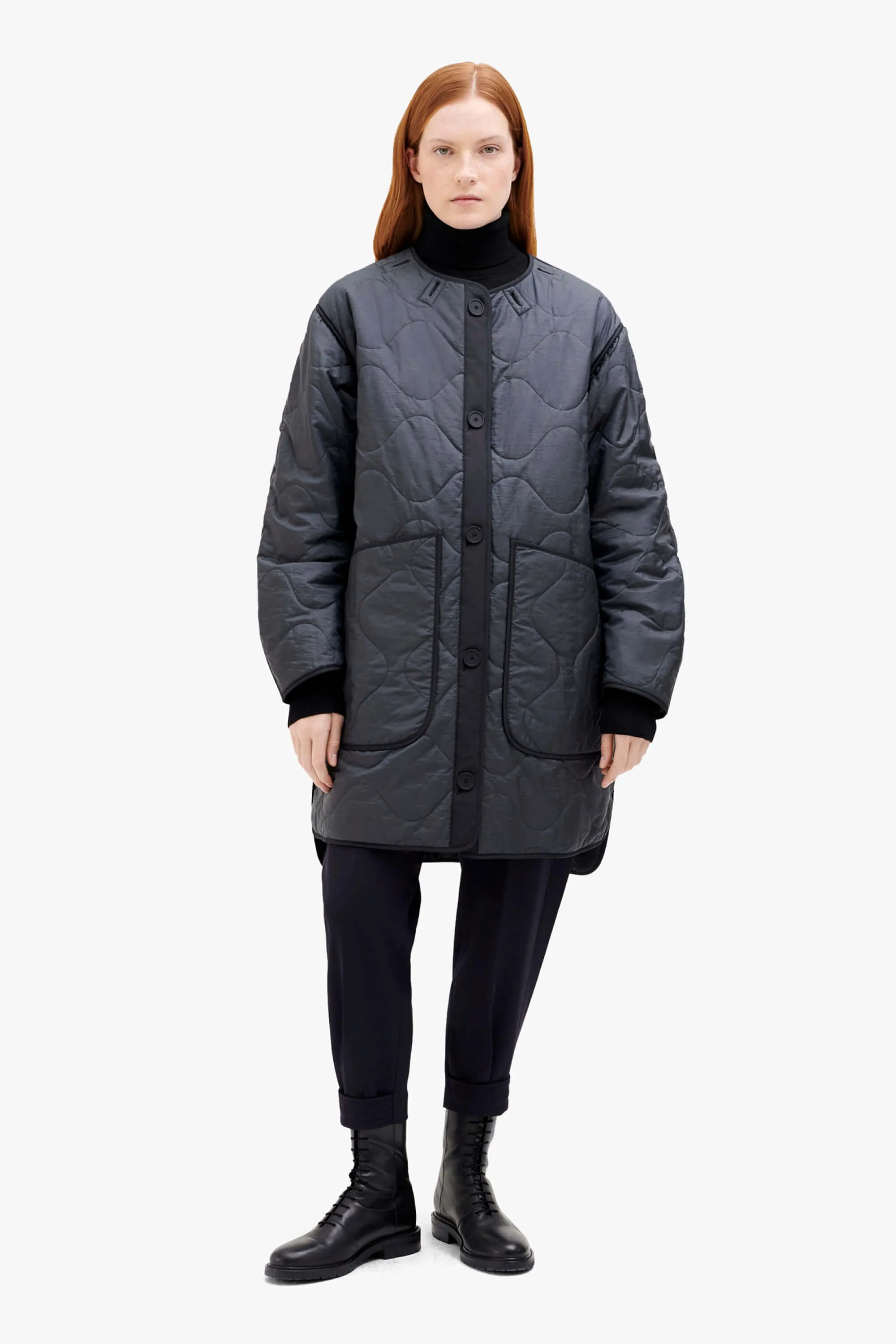 Colourblock Quilt Jacket - Anthracite / Slate