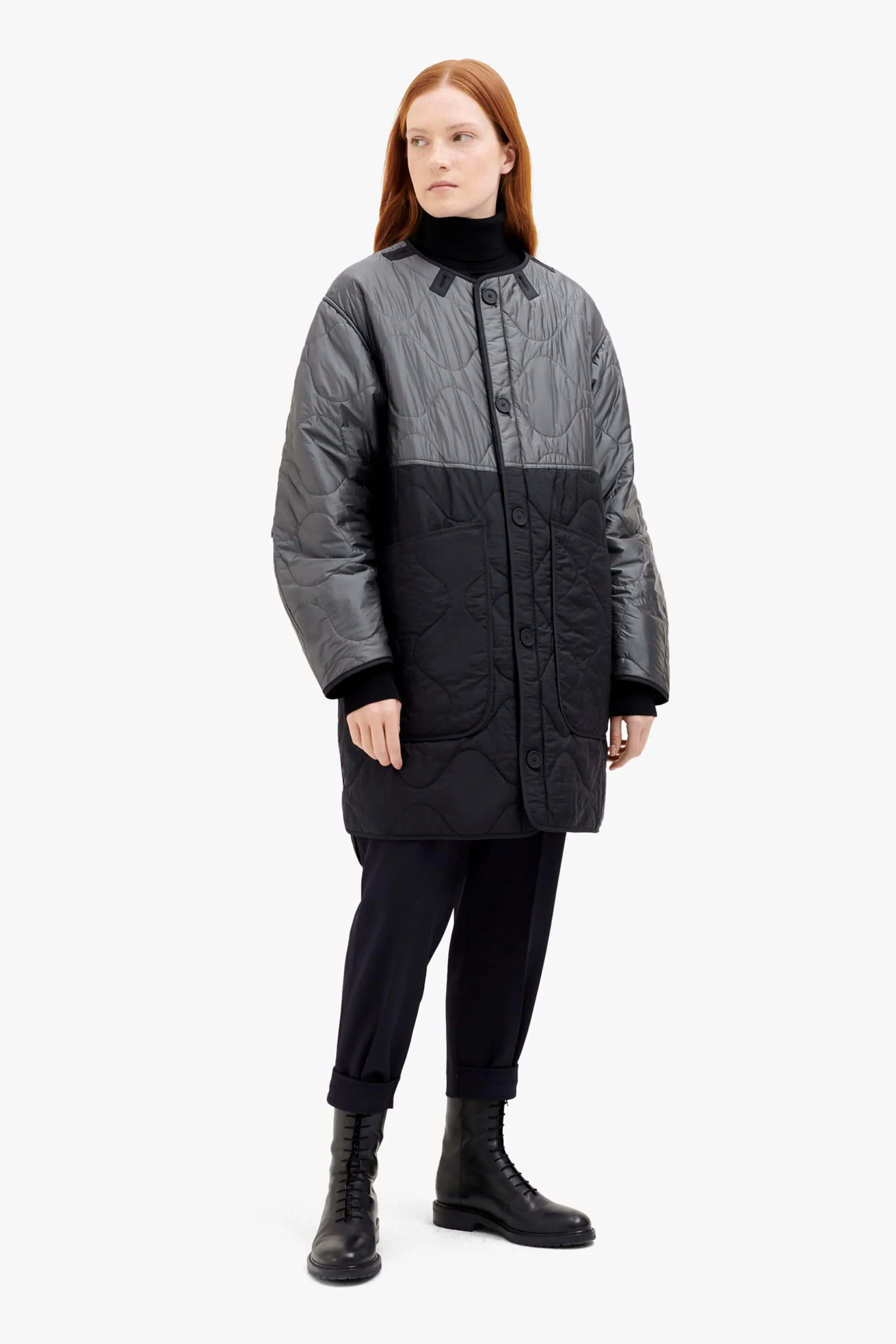Colourblock Quilt Jacket - Anthracite / Slate