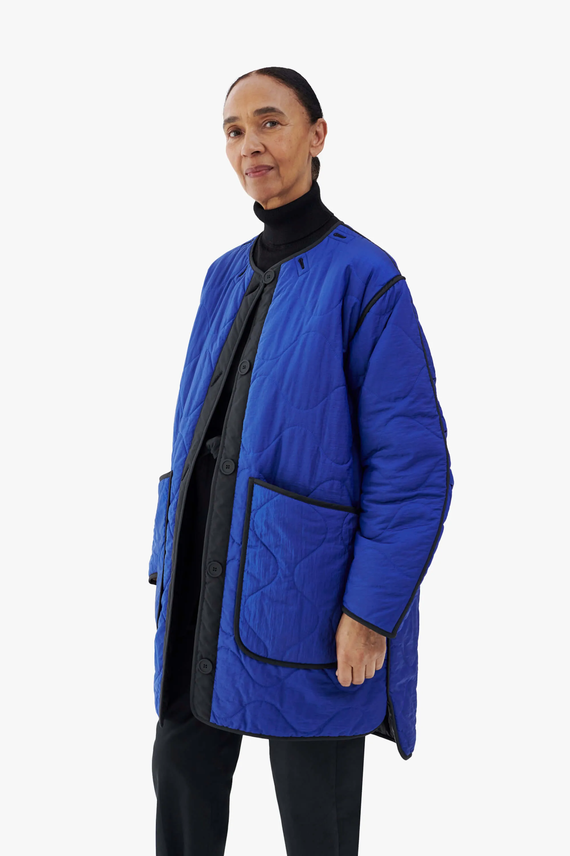 Colourblock Quilt Jacket - Stone / Cobalt