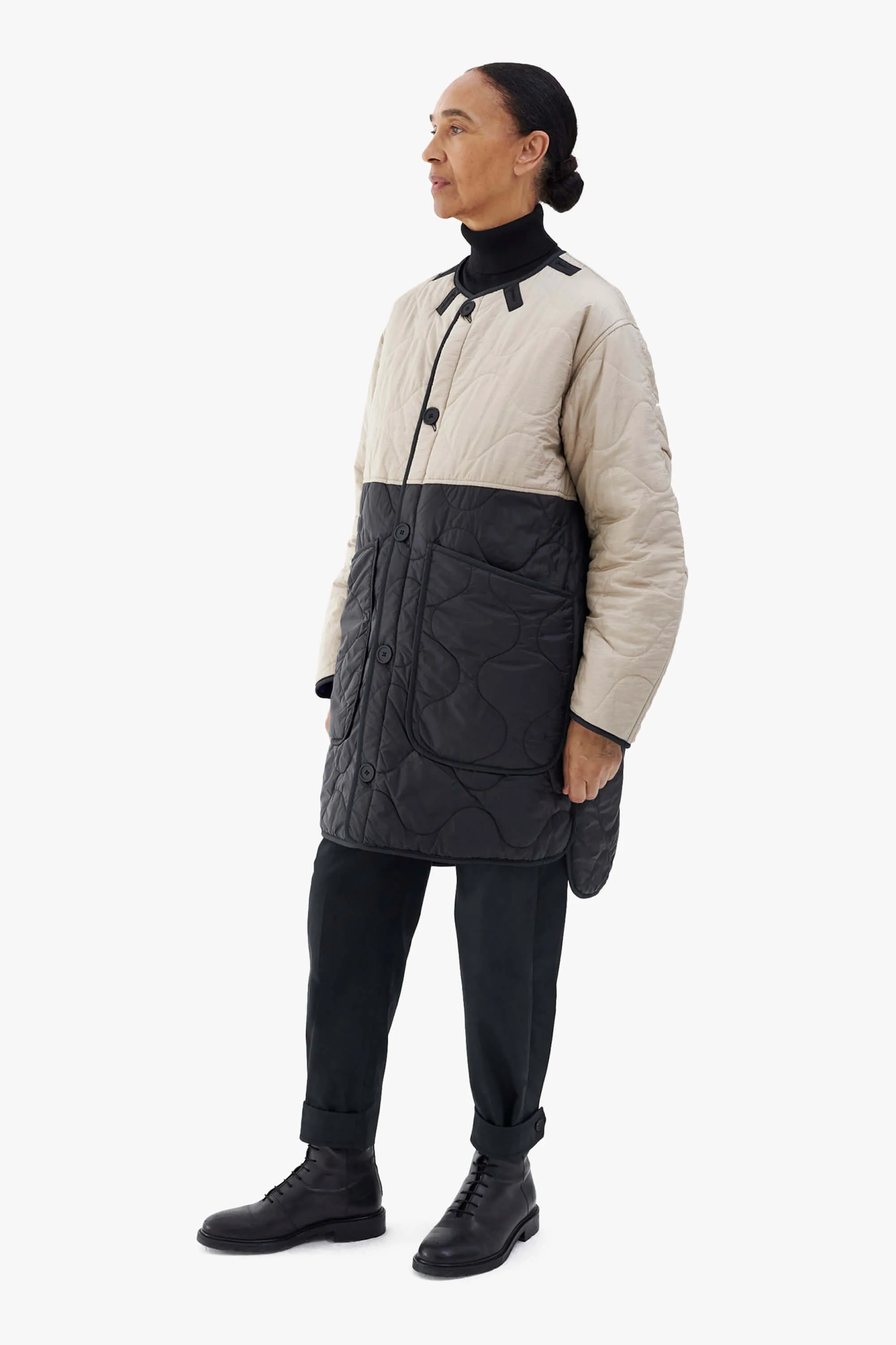 Colourblock Quilt Jacket - Stone / Cobalt