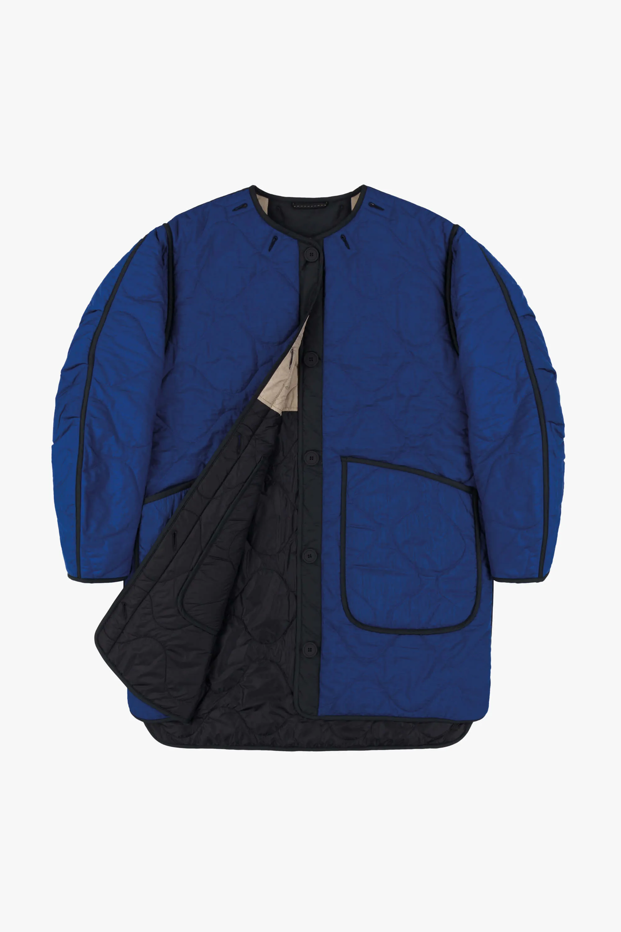 Colourblock Quilt Jacket - Stone / Cobalt