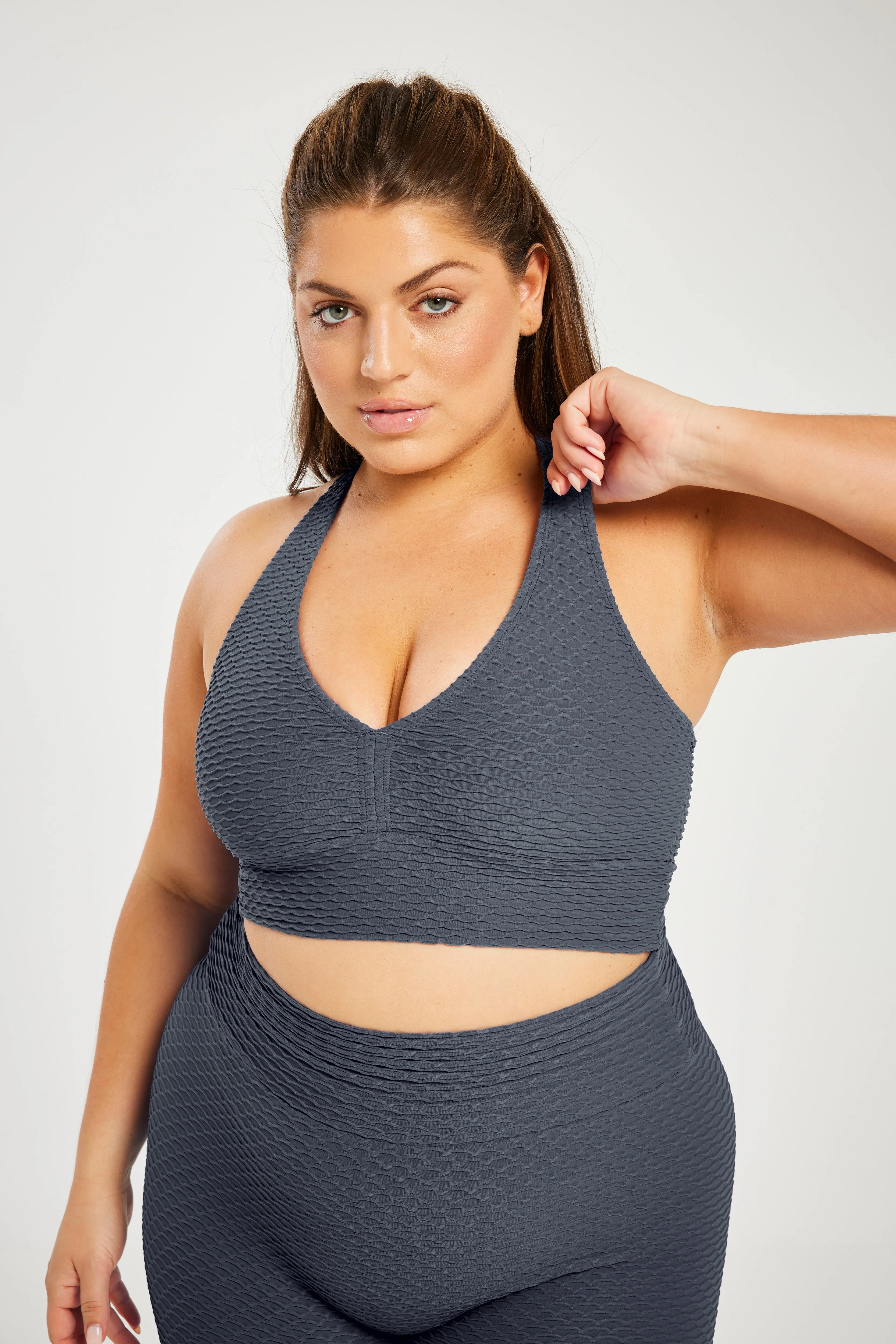 Croco Skin Curvy Top Dark Grey