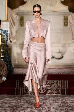 Cropped Cuff Blazer in Sand