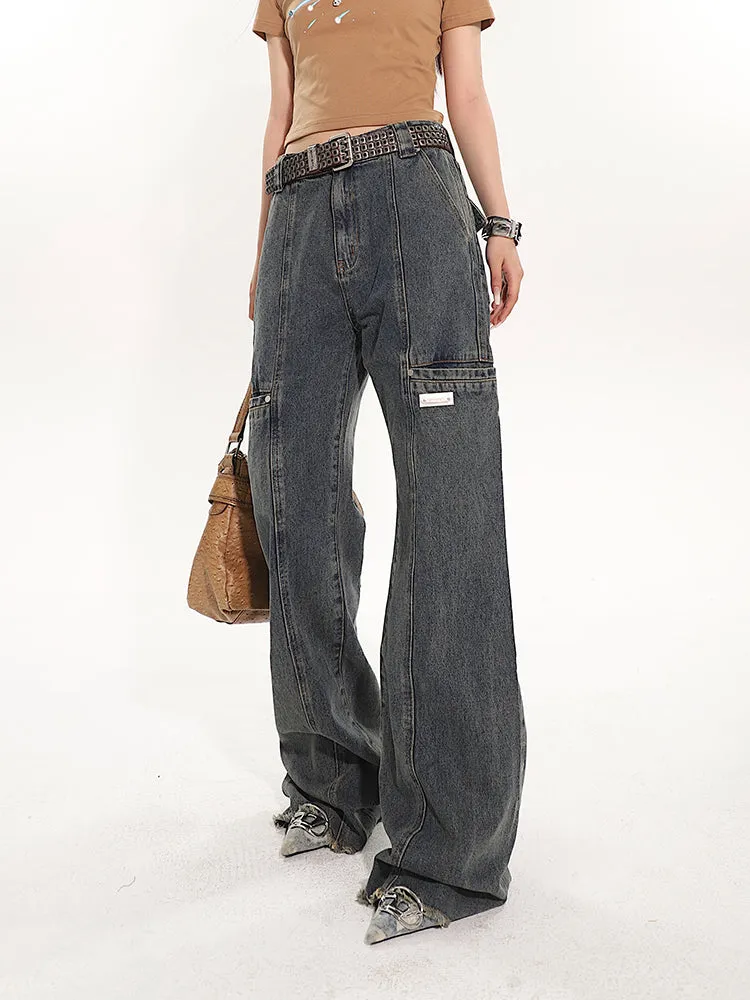 Dark-Wash Denim Jeans with Raw Hem