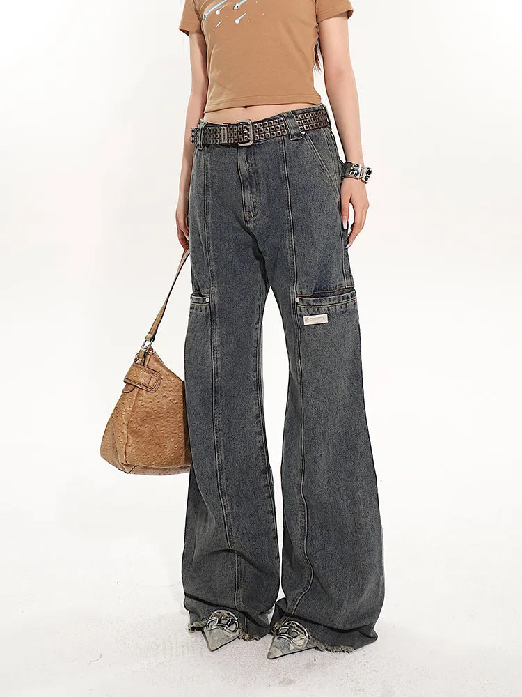 Dark-Wash Denim Jeans with Raw Hem