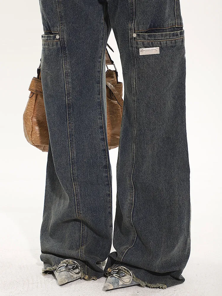 Dark-Wash Denim Jeans with Raw Hem