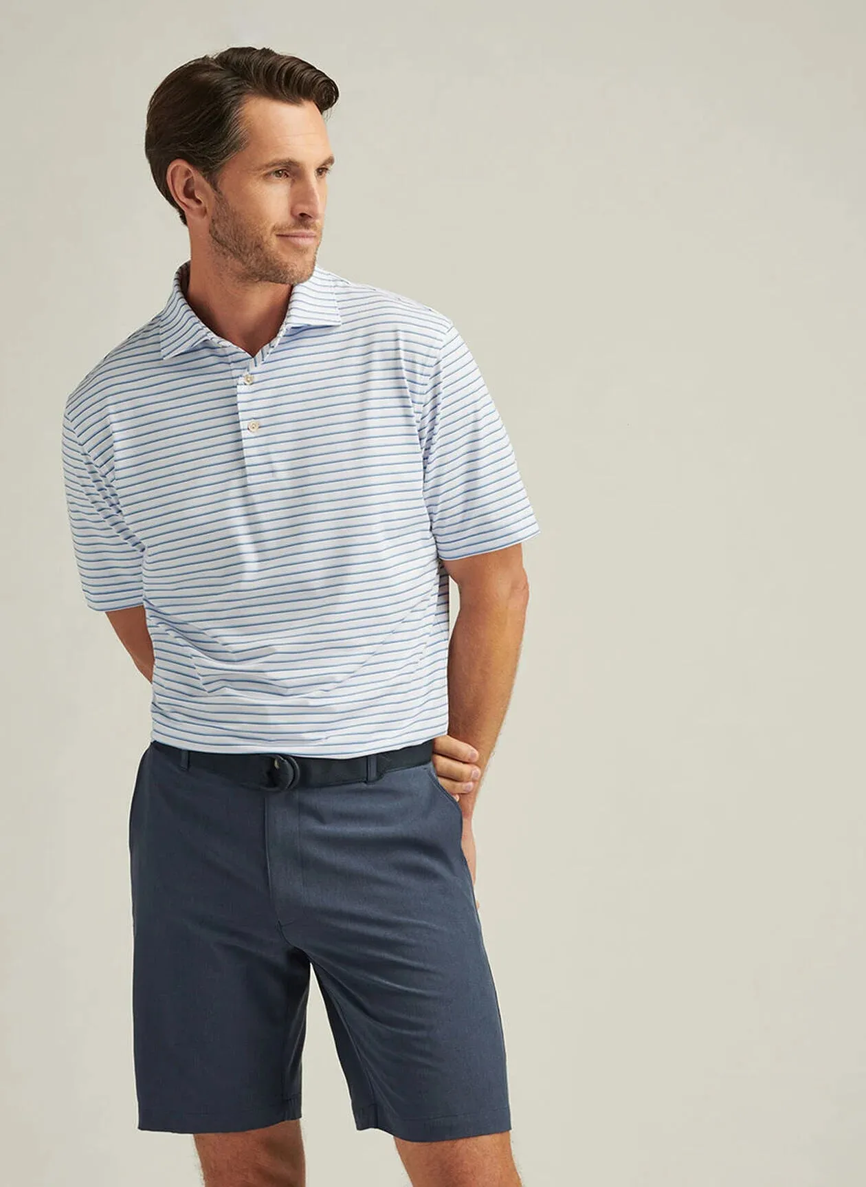 Dunnes Performance Jersey Polo by Peter Millar - White w/ Cottage Blue