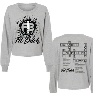 Fit Bitch Crossword - Long Sleeve Mid-Crop Jersey Top