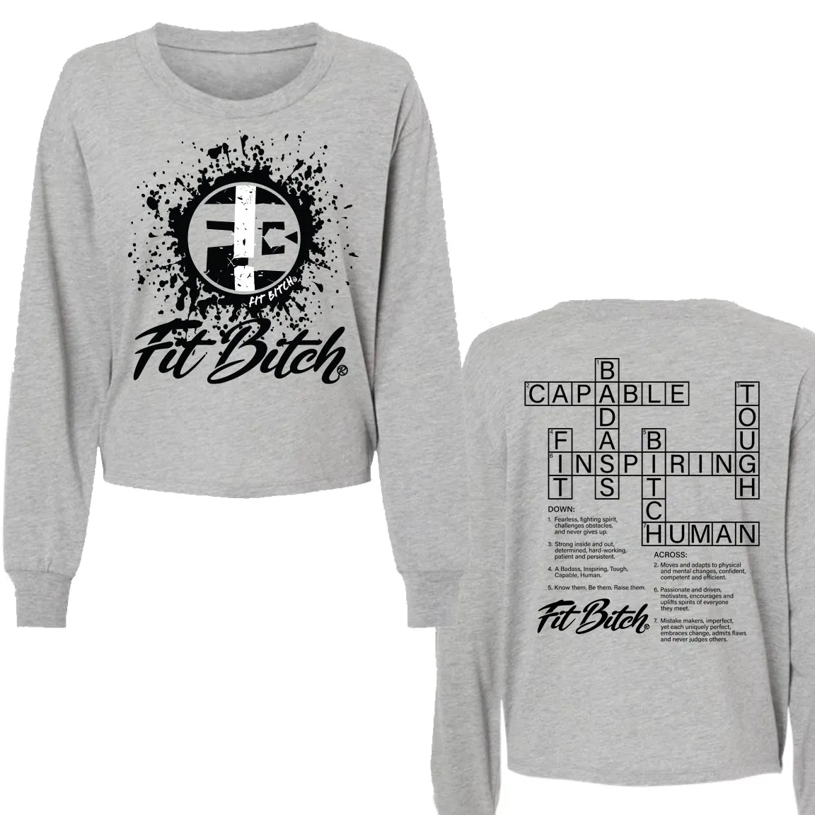 Fit Bitch Crossword - Long Sleeve Mid-Crop Jersey Top