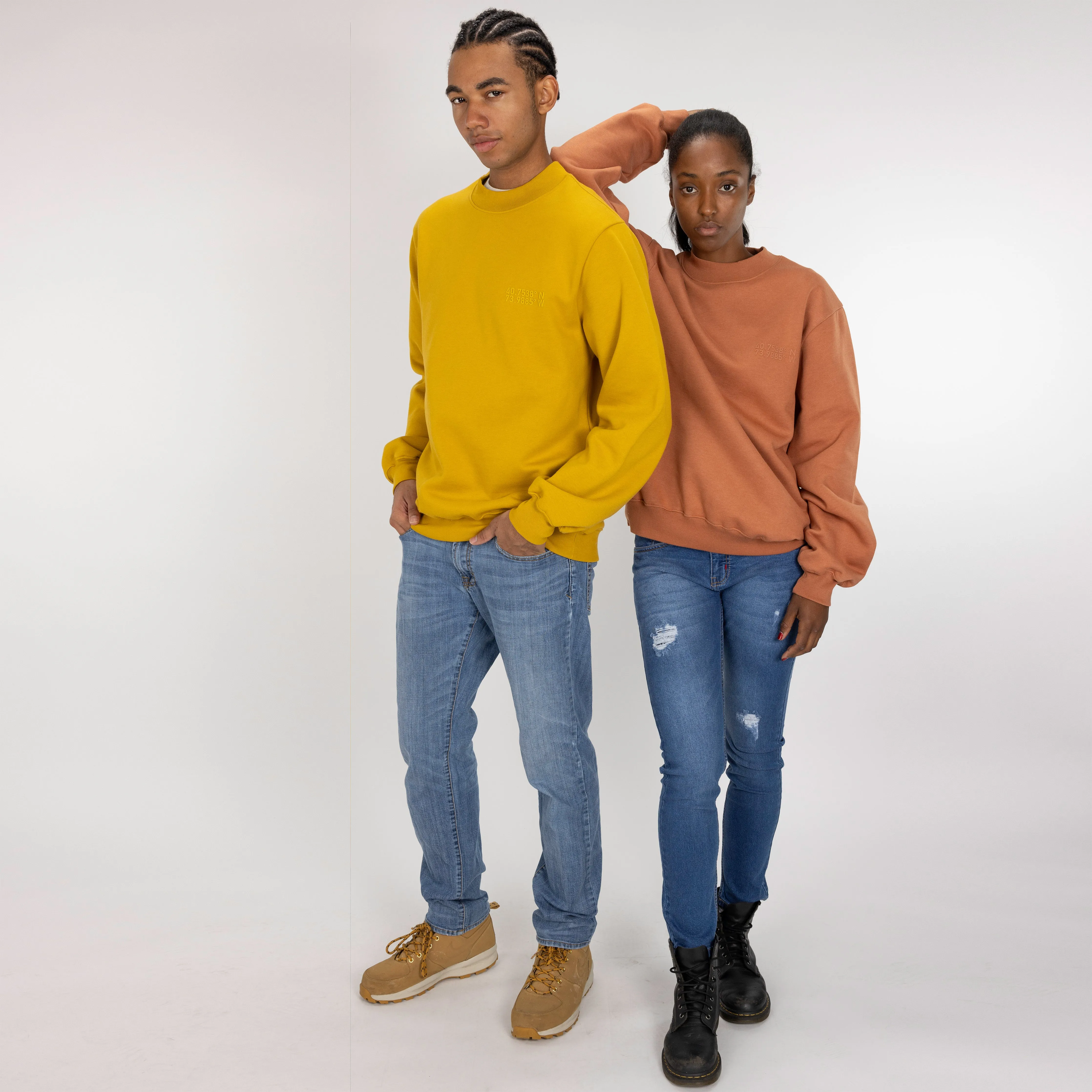 Gender Neutral Oversized Fleece Crew Sweatshirt - Amber Brown