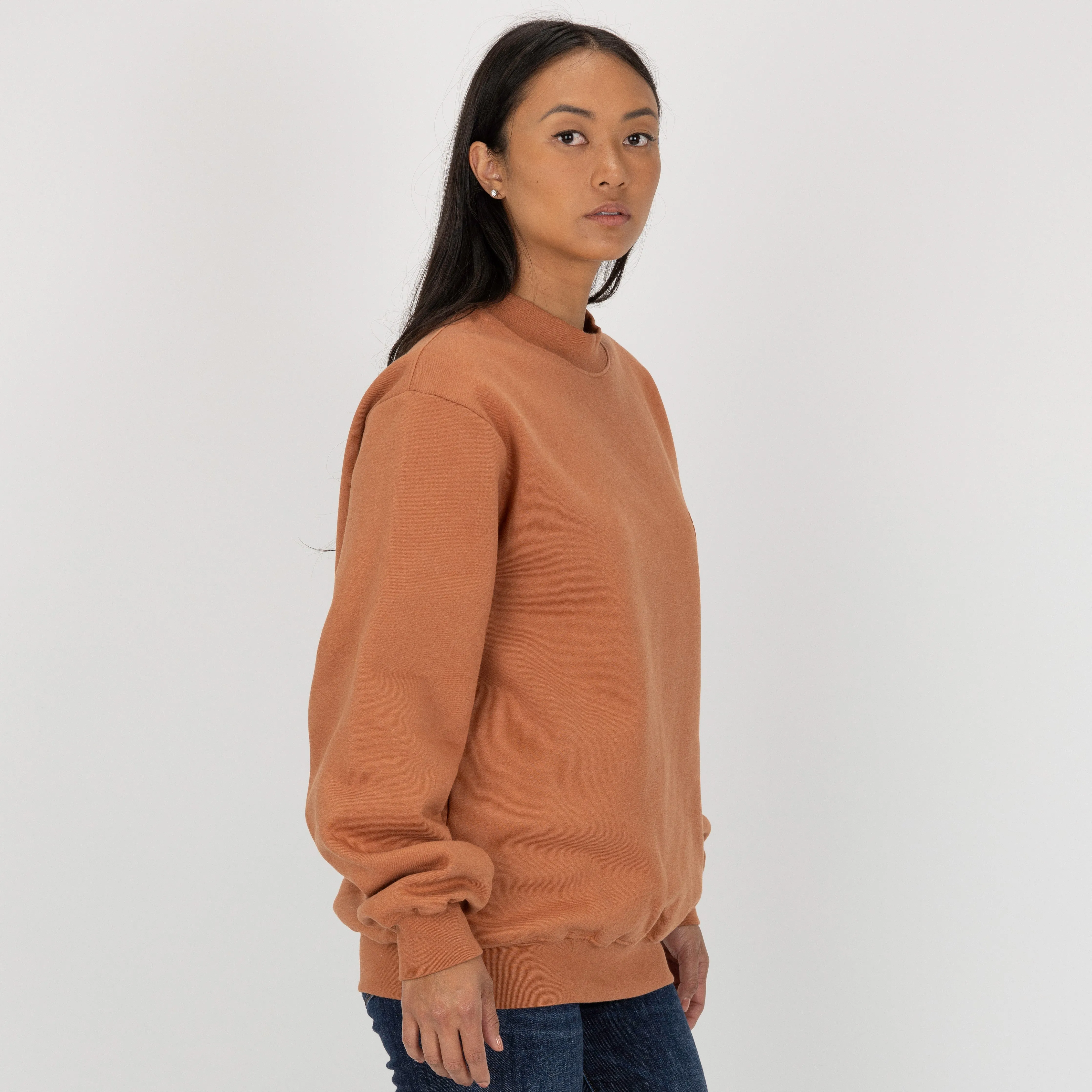 Gender Neutral Oversized Fleece Crew Sweatshirt - Amber Brown