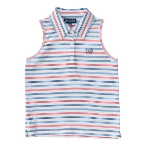 GIRLS SLEEVELESS PRO PERFORMANCE POLO - USA STRIPE