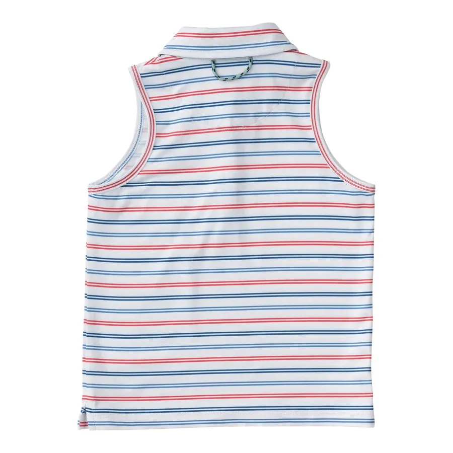 GIRLS SLEEVELESS PRO PERFORMANCE POLO - USA STRIPE