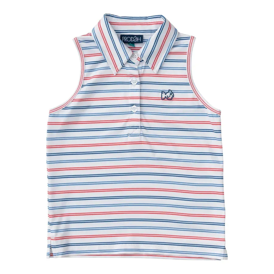GIRLS SLEEVELESS PRO PERFORMANCE POLO - USA STRIPE