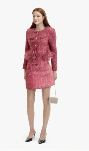 Gisèle tweed fringed jacket & skirt matching set