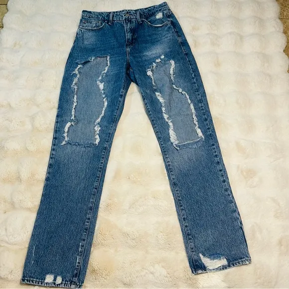 Good American Intentionally Destroyed Distressed High Waist Relaxed Fit JeanSz 6
