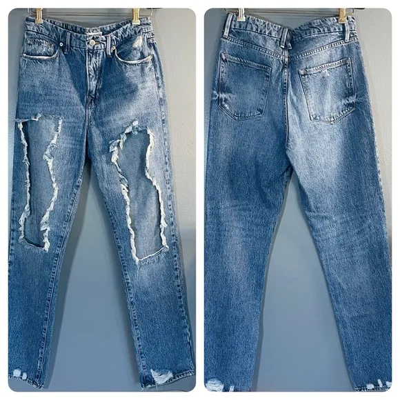 Good American Intentionally Destroyed Distressed High Waist Relaxed Fit JeanSz 6