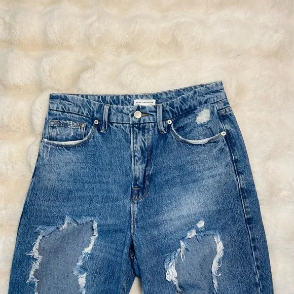 Good American Intentionally Destroyed Distressed High Waist Relaxed Fit JeanSz 6