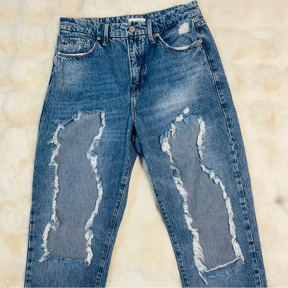 Good American Intentionally Destroyed Distressed High Waist Relaxed Fit JeanSz 6