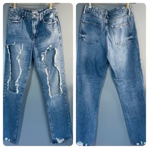 Good American Intentionally Destroyed Distressed High Waist Relaxed Fit JeanSz 6