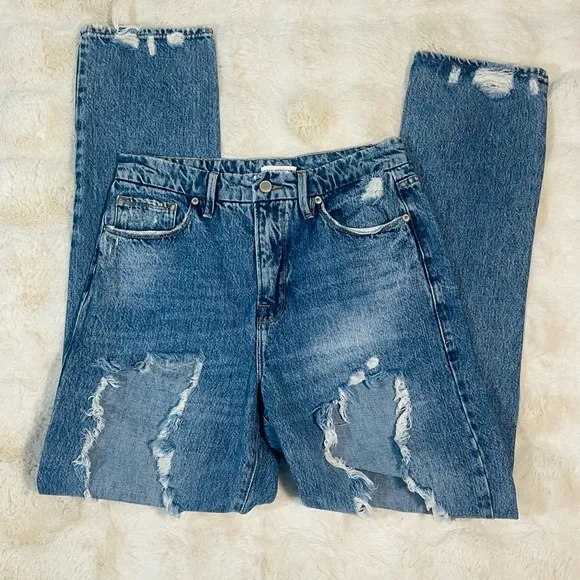 Good American Intentionally Destroyed Distressed High Waist Relaxed Fit JeanSz 6