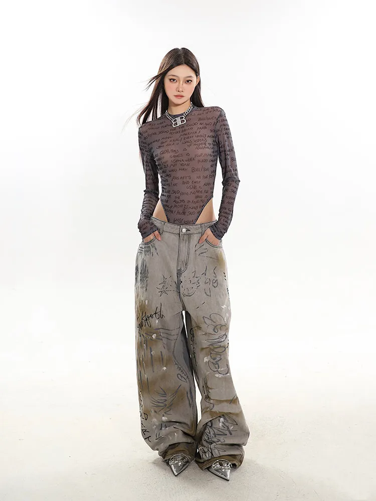 Graffiti Painted Retro Denim Jeans