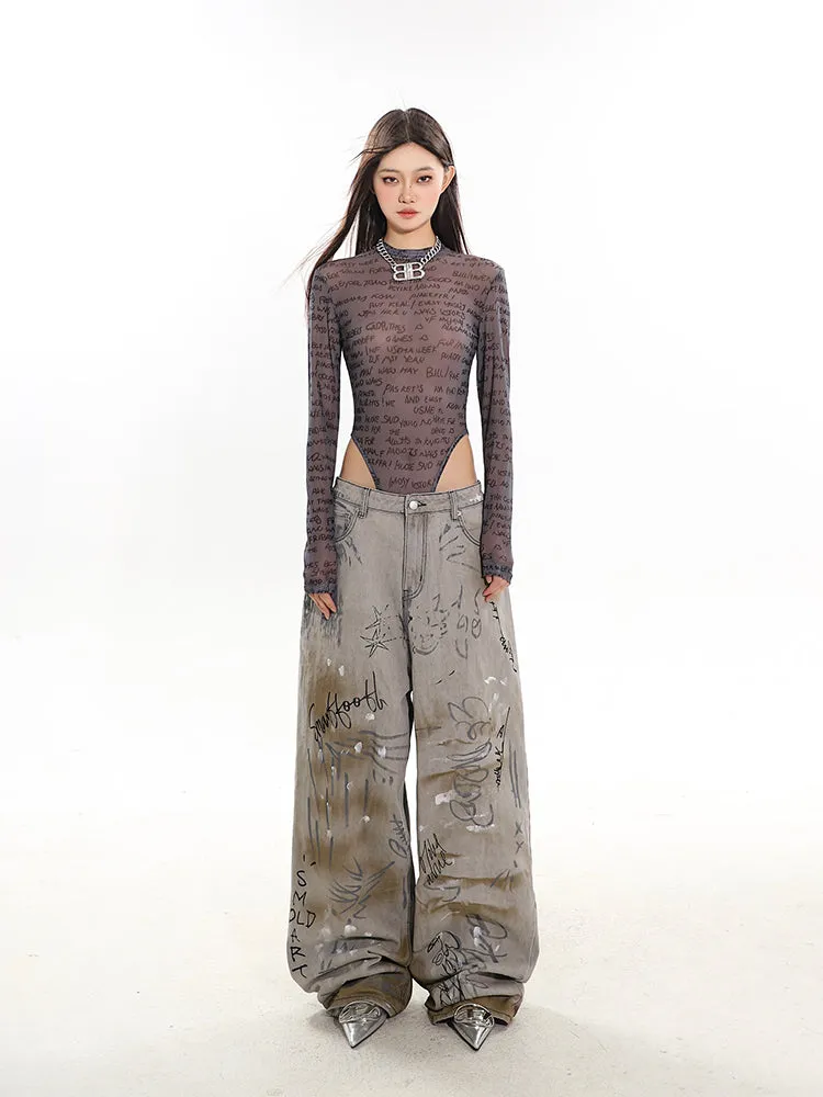 Graffiti Painted Retro Denim Jeans